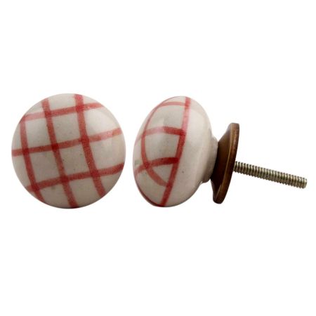 Red Line Floral Flat Drawer Knob